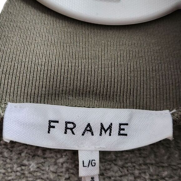 Frame Sweater Womens Large Military Green Shoulder Detail Half Zip Sweatshirt - Picture 4 of 10